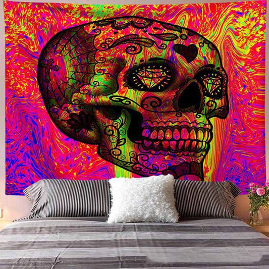 Crossbones Boho Floral Hippie Tapestry