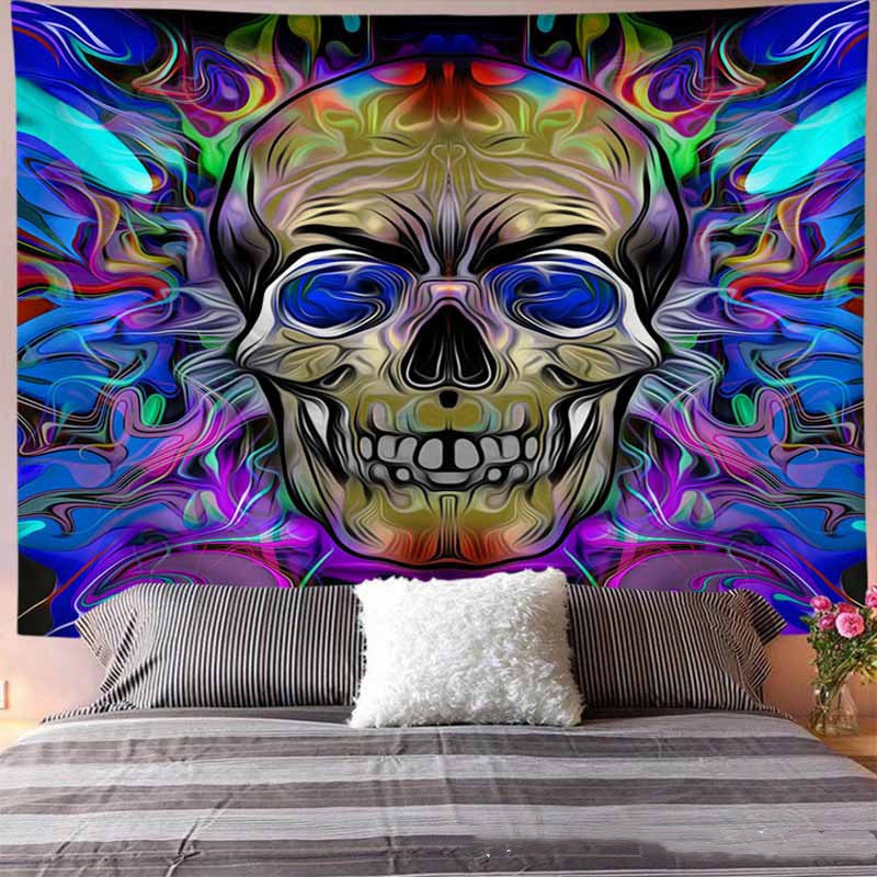 Crossbones Boho Floral Hippie Tapestry