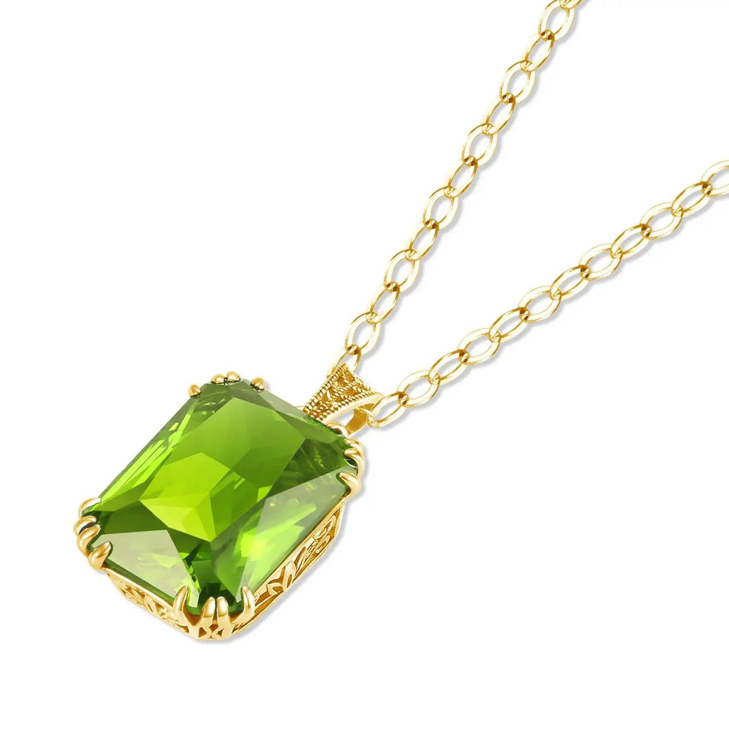 14K Gold Peridot Gemstone Pendant Necklaces For Women Silver 925 Jewelry Square Boho Wedding Guests Gift Valentine's Jewellery