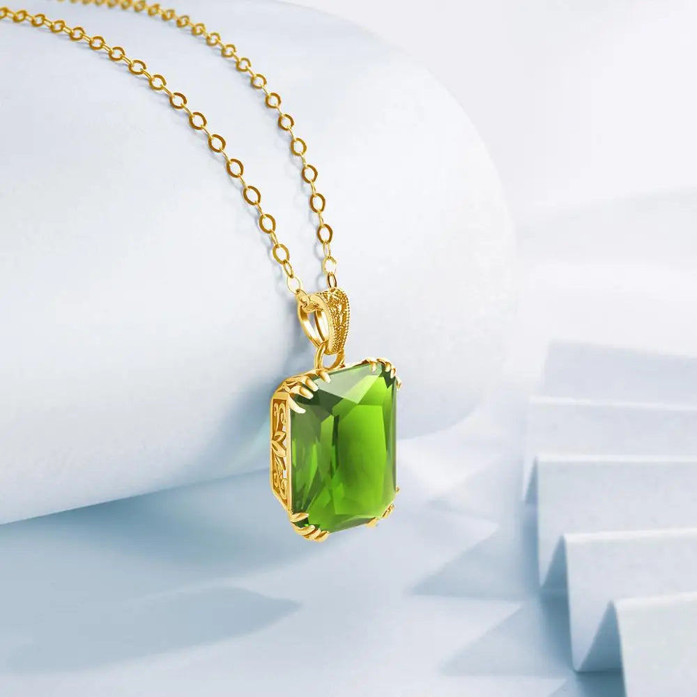 14K Gold Peridot Gemstone Pendant Necklaces For Women Silver 925 Jewelry Square Boho Wedding Guests Gift Valentine's Jewellery