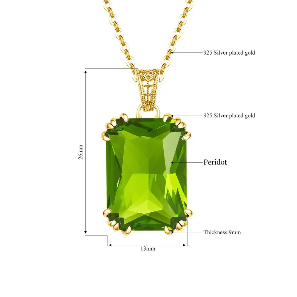 14K Gold Peridot Gemstone Pendant Necklaces For Women Silver 925 Jewelry Square Boho Wedding Guests Gift Valentine's Jewellery