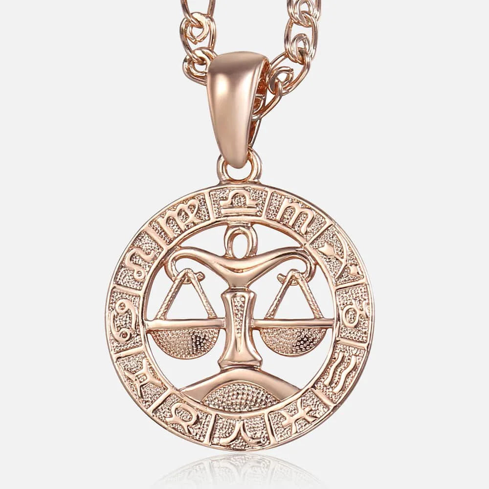 Women's Zodiac Sign Pendant 12 Constellation Charm 585 Rose Gold Color Necklace Aries Leo Scorpio 3mm Snail Jewelry GP278