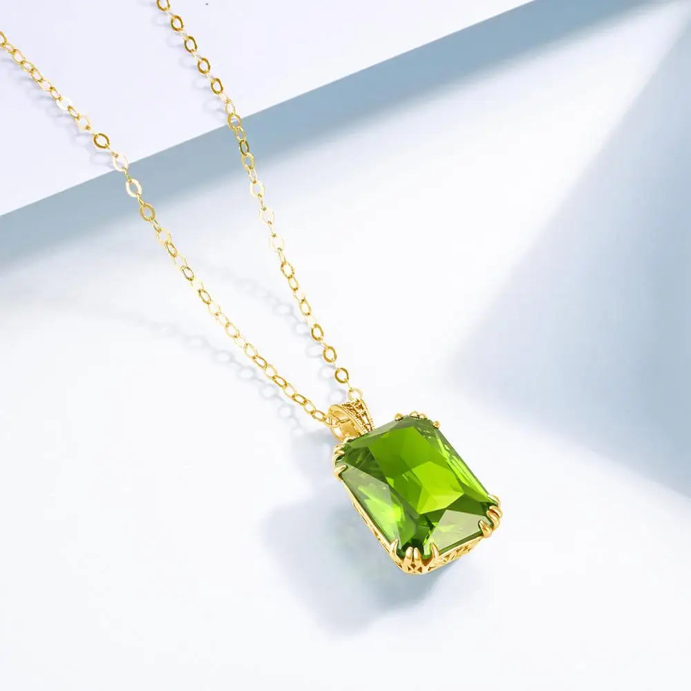 14K Gold Peridot Gemstone Pendant Necklaces For Women Silver 925 Jewelry Square Boho Wedding Guests Gift Valentine's Jewellery