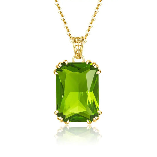 14K Gold Peridot Gemstone Pendant Necklaces For Women Silver 925 Jewelry Square Boho Wedding Guests Gift Valentine's Jewellery