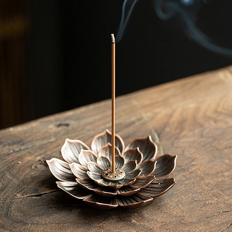 Metal Incense Burner Stick Holder Buddhism Lotus Line Incense plate Sandalwood Coil Base Temples Yoga Studios Home Decoration