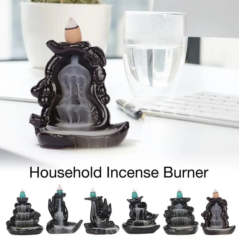 Resin Backflow Incense Burner Waterfall Smoke Incense Burner Innovative Tower Incense Sandalwood Aromatherapy Furnace Home Decor