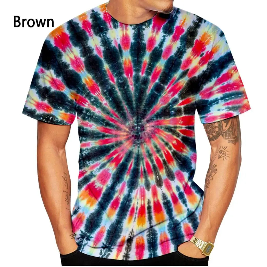 Men and Woman Summer New Fashion Tie-dye 3D Printing T-shirt Spiral Circle Unisex Casual Short-sleeved Sports Shirt Top