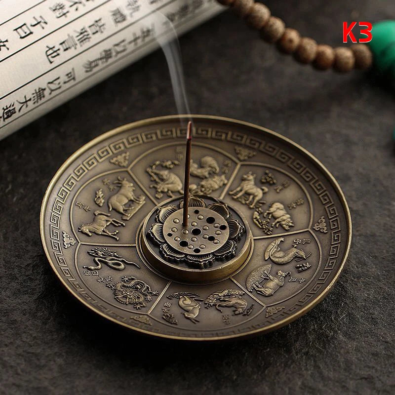 Dragon And Phoenix Bronze Incense Tray Twelve Zodiac Antique Thread Incense Holder Coil Incense Burner Indoor Sandalwood Stove