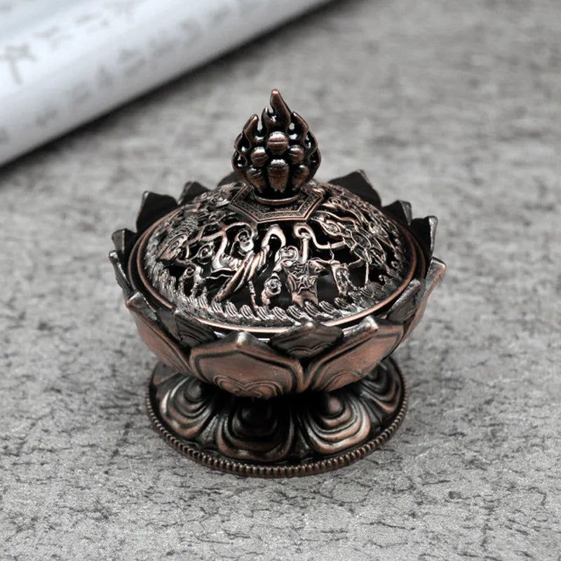 Lotus Flower Incense Burner Buddhism Buddha Holder Brass Mini Sandalwood Censer Incense Metal Craft Home Decoration