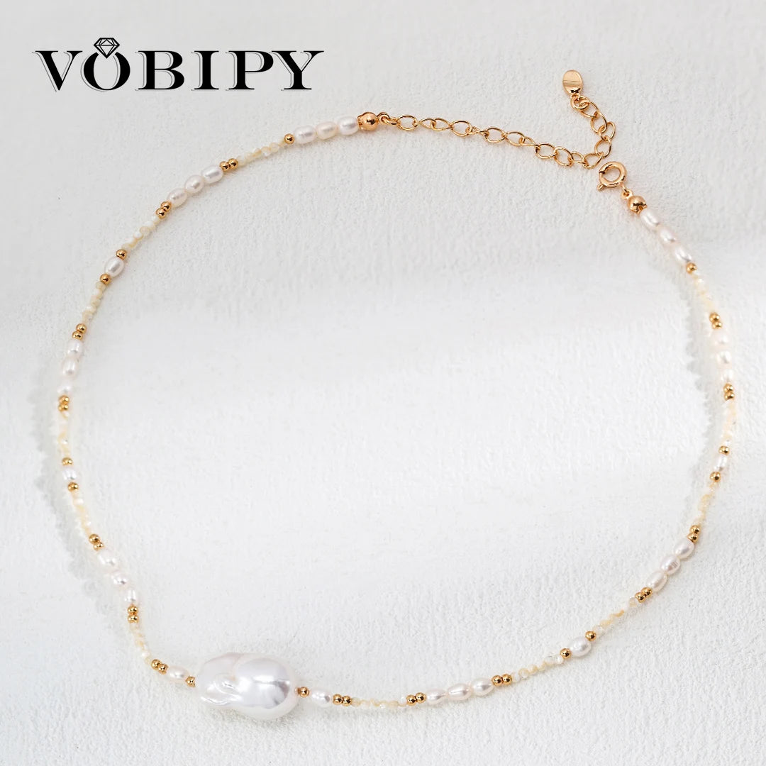 VOBIPY 18K Gold Freshwater Pearl Necklace Natural Irregular Baroque Pearl Necklace For Women Girl Jewelry Designer Boho Gift