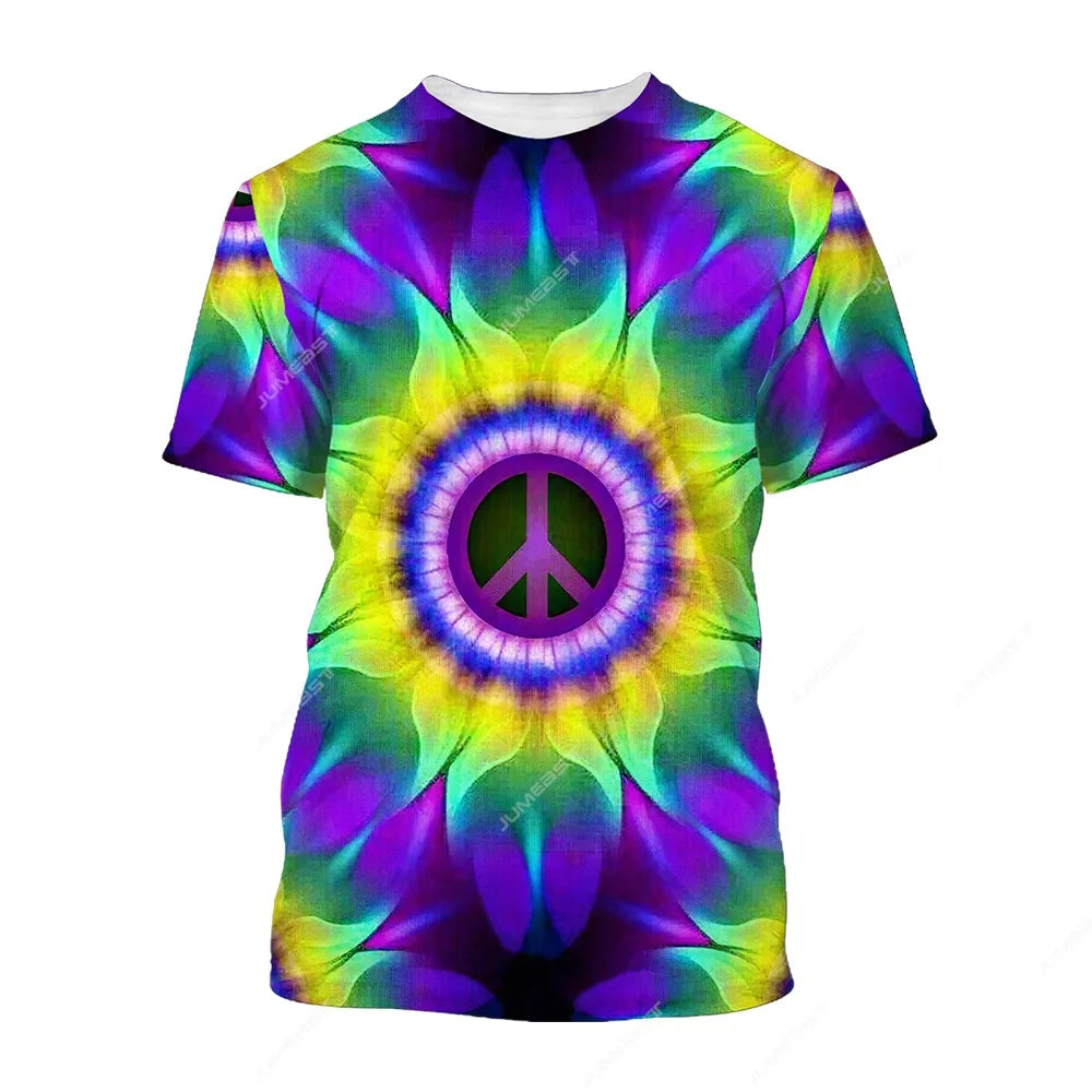 Jumeast Peace Love Hippie Men T-shirts 3D Print Vintage YK2 Unisex Baggy T Shirt Anti War Sign Clothes Streetwear Drip T-shirty