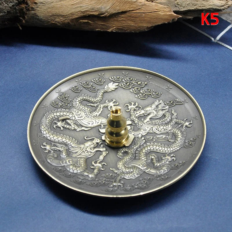 Dragon And Phoenix Bronze Incense Tray Twelve Zodiac Antique Thread Incense Holder Coil Incense Burner Indoor Sandalwood Stove