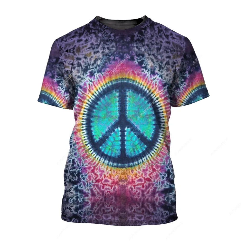 Jumeast Peace Love Hippie Men T-shirts 3D Print Vintage YK2 Unisex Baggy T Shirt Anti War Sign Clothes Streetwear Drip T-shirty