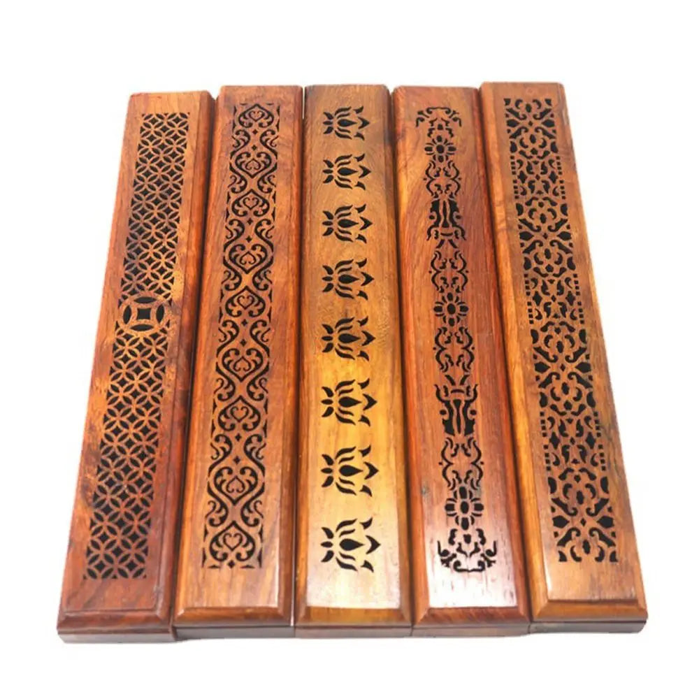 Bamboo Wood Incense Stick Holder Redwood Burning Joss Incense Box Burner Ash Catcher Table Ornament Home Decoration