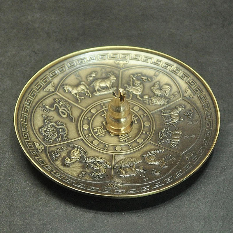 Dragon And Phoenix Bronze Incense Tray Twelve Zodiac Antique Thread Incense Holder Coil Incense Burner Indoor Sandalwood Stove