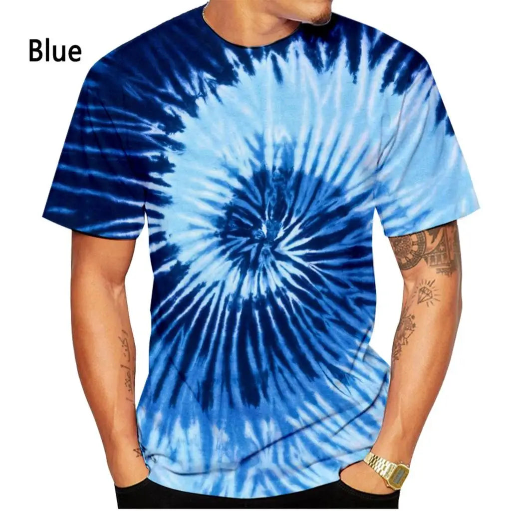 Men and Woman Summer New Fashion Tie-dye 3D Printing T-shirt Spiral Circle Unisex Casual Short-sleeved Sports Shirt Top