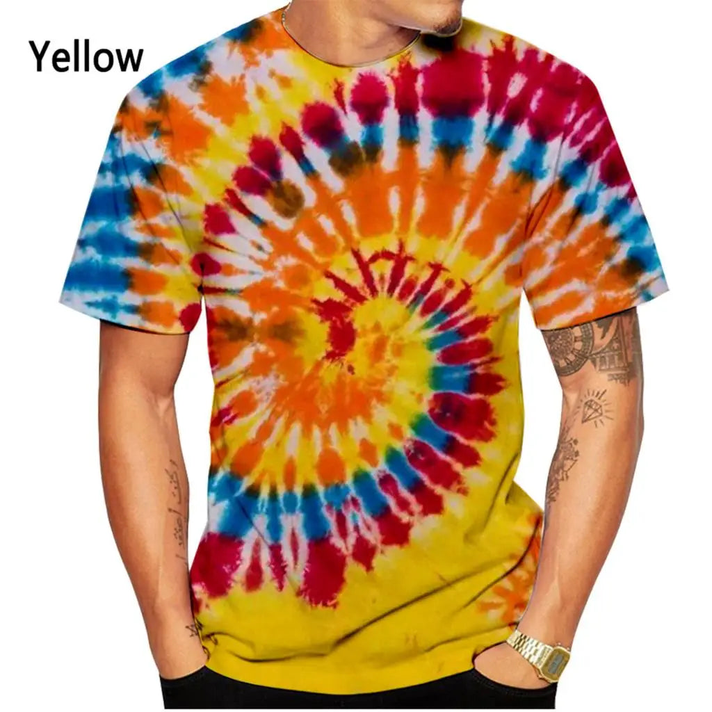 Men and Woman Summer New Fashion Tie-dye 3D Printing T-shirt Spiral Circle Unisex Casual Short-sleeved Sports Shirt Top