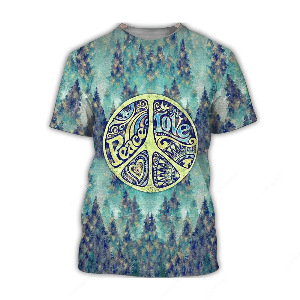 Jumeast Peace Love Hippie Men T-shirts 3D Print Vintage YK2 Unisex Baggy T Shirt Anti War Sign Clothes Streetwear Drip T-shirty