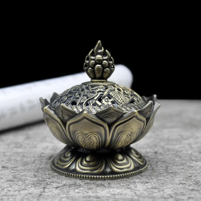 Lotus Flower Incense Burner Buddhism Buddha Holder Brass Mini Sandalwood Censer Incense Metal Craft Home Decoration