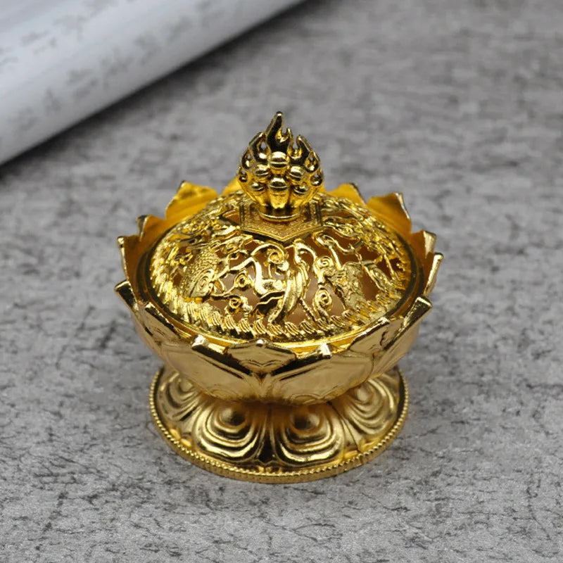 Lotus Flower Incense Burner Buddhism Buddha Holder Brass Mini Sandalwood Censer Incense Metal Craft Home Decoration