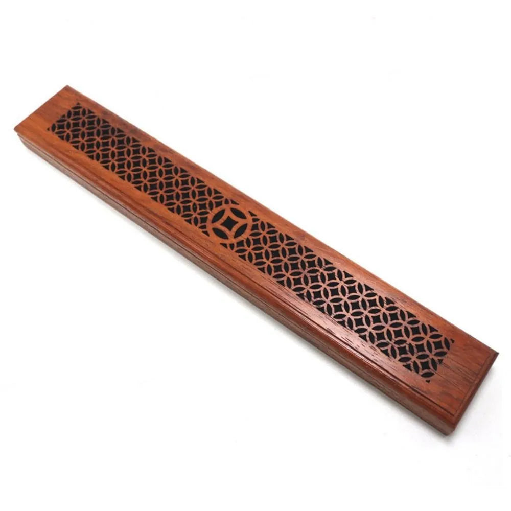 Bamboo Wood Incense Stick Holder Redwood Burning Joss Incense Box Burner Ash Catcher Table Ornament Home Decoration