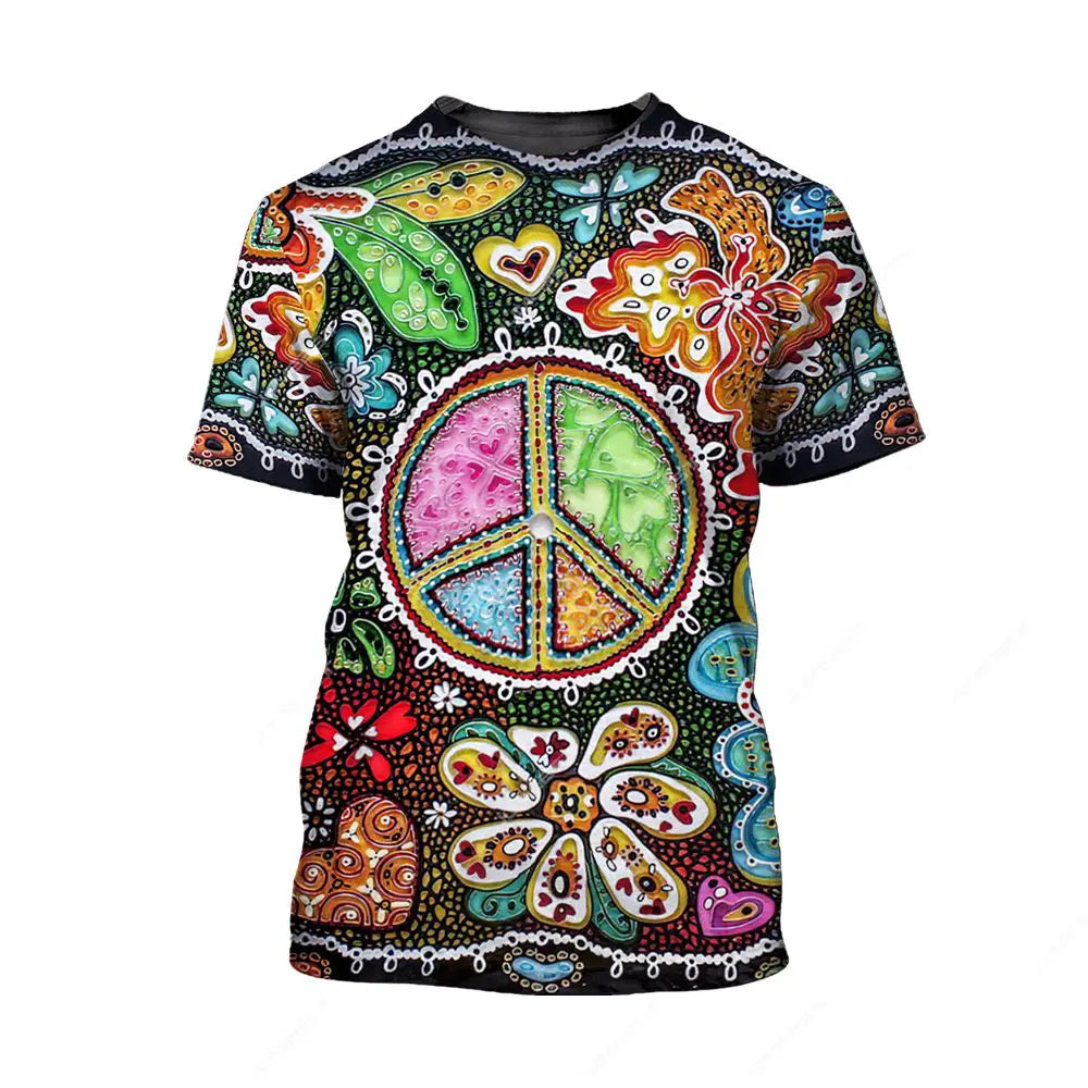 Jumeast Peace Love Hippie Men T-shirts 3D Print Vintage YK2 Unisex Baggy T Shirt Anti War Sign Clothes Streetwear Drip T-shirty