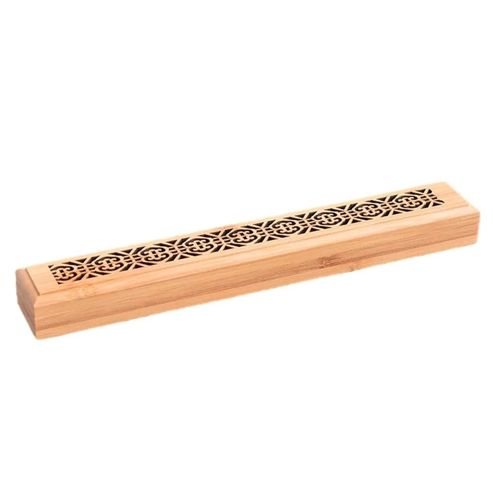 Bamboo Wood Incense Stick Holder Redwood Burning Joss Incense Box Burner Ash Catcher Table Ornament Home Decoration