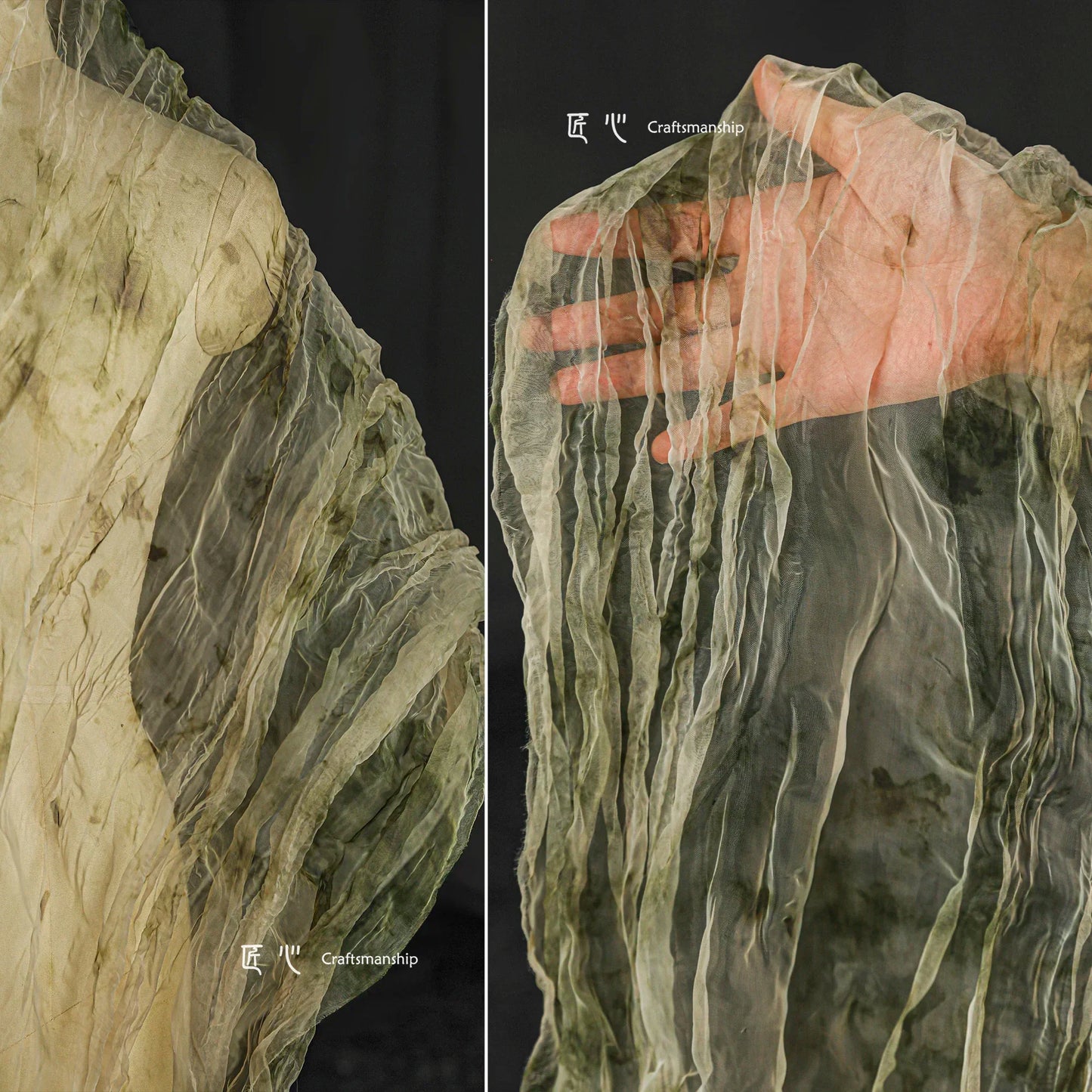 Moss Green Tie Dye High-density Yarn Folded and Wrinkled Irregular Retro Yarn Cardigan Skirt Pants Clothing Designer Fabric