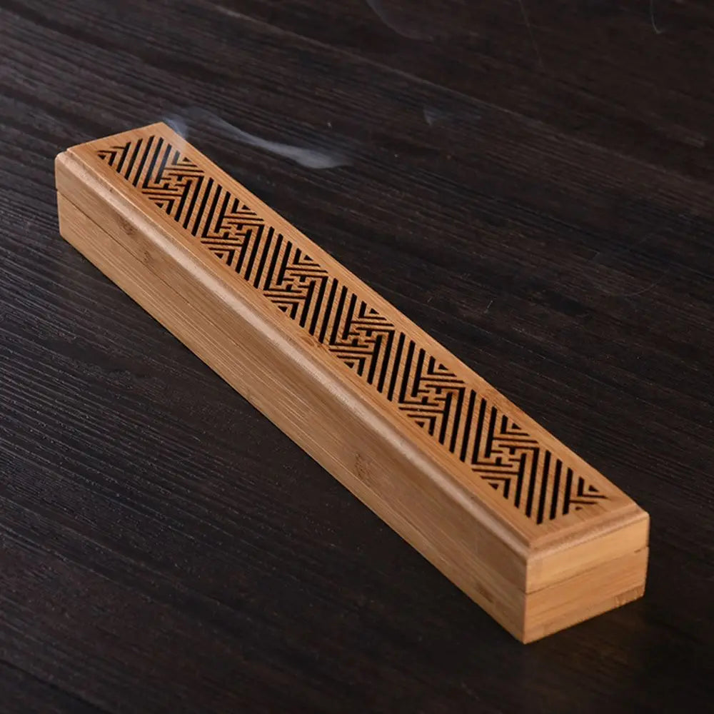 Bamboo Wood Incense Stick Holder Redwood Burning Joss Incense Box Burner Ash Catcher Table Ornament Home Decoration