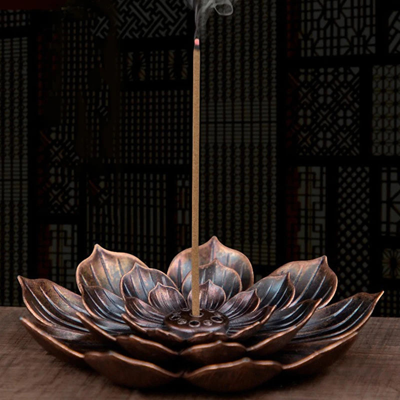 Metal Incense Burner Stick Holder Buddhism Lotus Line Incense plate Sandalwood Coil Base Temples Yoga Studios Home Decoration