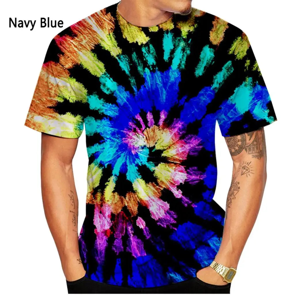 Men and Woman Summer New Fashion Tie-dye 3D Printing T-shirt Spiral Circle Unisex Casual Short-sleeved Sports Shirt Top