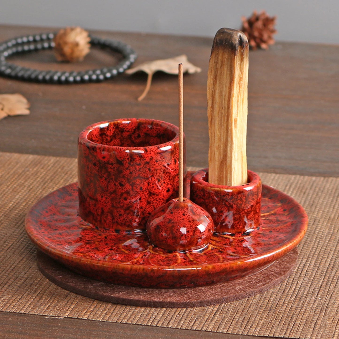 4 in 1 Incense Burner, Sage Palo Santo Holder, Incense Stick Holder Candles Holder Ceramic Censer for Meditation Living Room