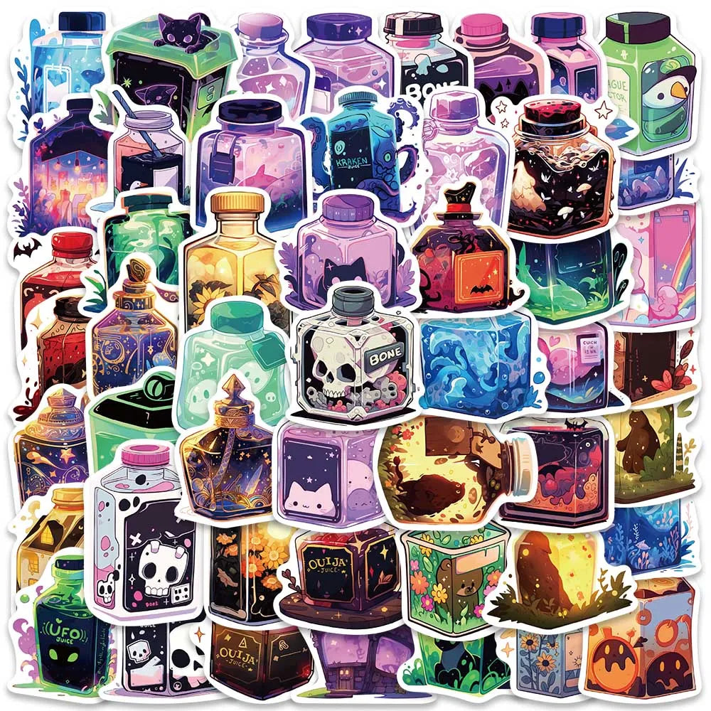 50pcs Cute Cartoon Magic Potion Graffiti Stickers For Laptop Water Bottle Luggage Notebook Waterproof Vinyl Phone Decals