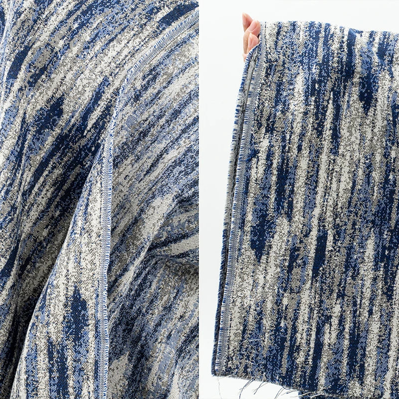 Tie-dye Blue Denim Fabric Jacquard By Meters for Coats Dresses Pants Sewing Oil Painting Striped Pattern Jeans Cloth Comfortable