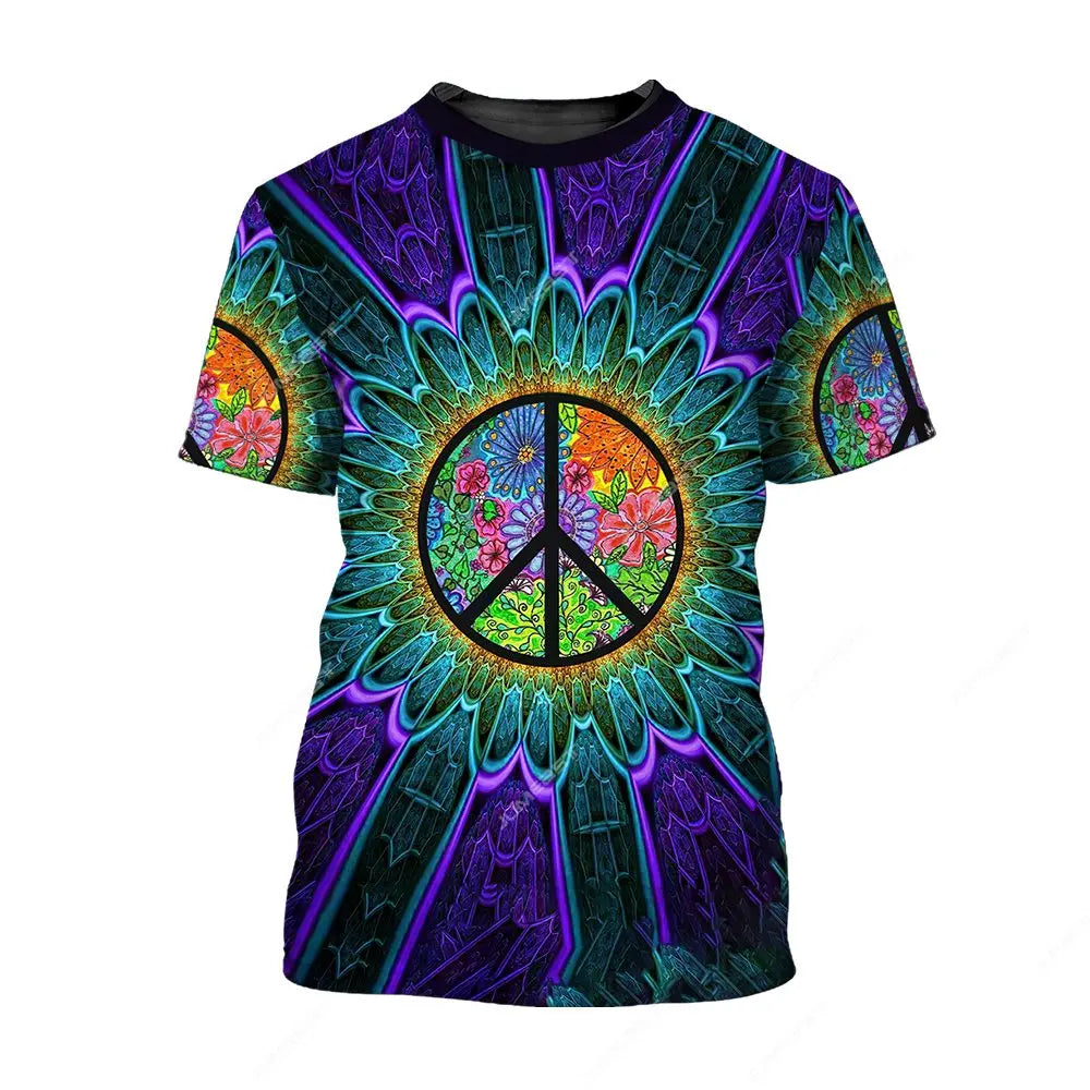 Jumeast Peace Love Hippie Men T-shirts 3D Print Vintage YK2 Unisex Baggy T Shirt Anti War Sign Clothes Streetwear Drip T-shirty