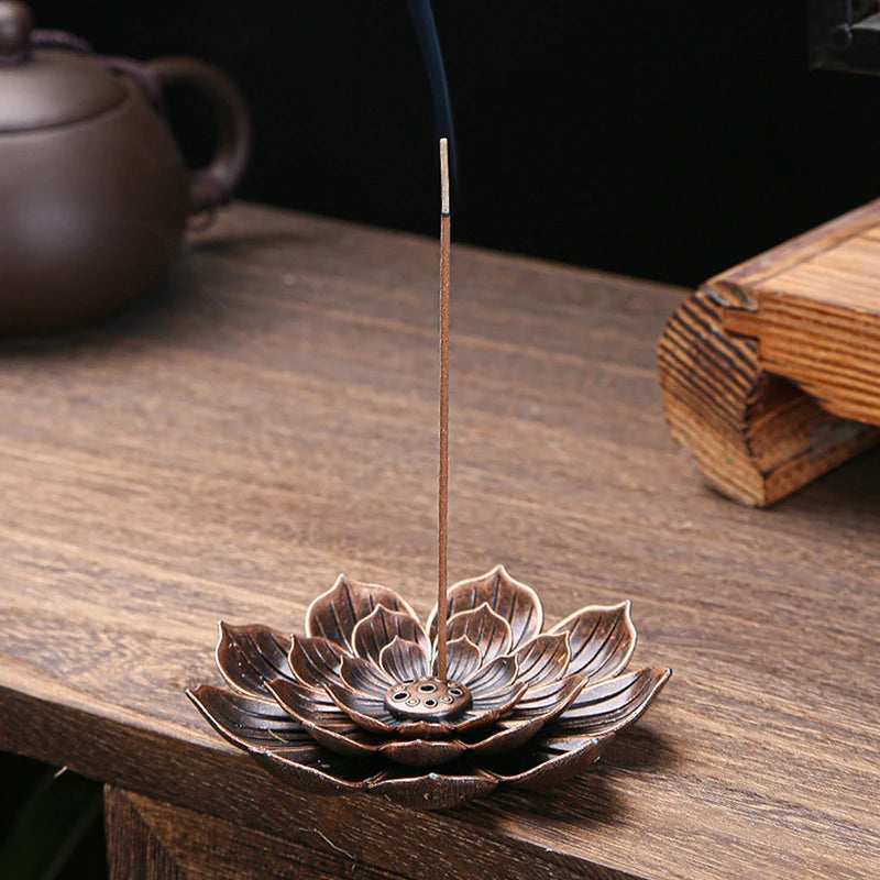 Metal Incense Burner Stick Holder Buddhism Lotus Line Incense plate Sandalwood Coil Base Temples Yoga Studios Home Decoration