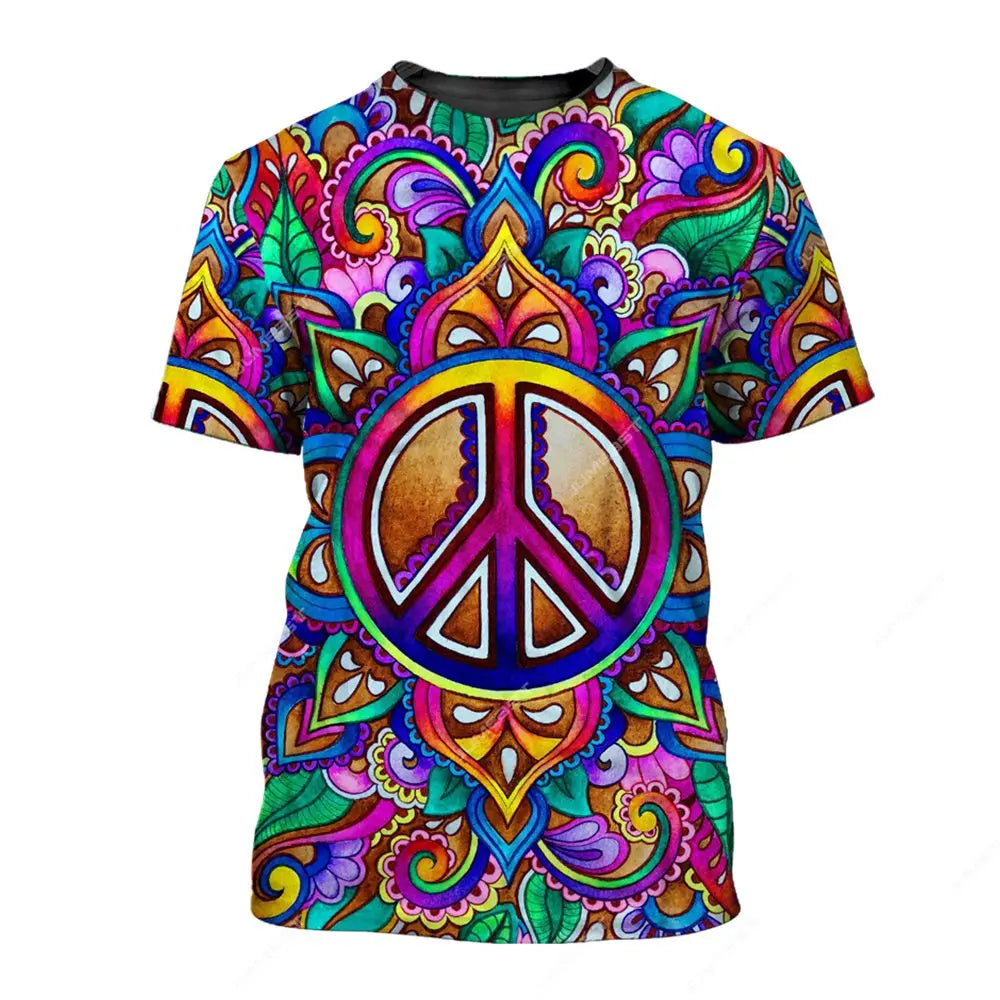 Jumeast Peace Love Hippie Men T-shirts 3D Print Vintage YK2 Unisex Baggy T Shirt Anti War Sign Clothes Streetwear Drip T-shirty