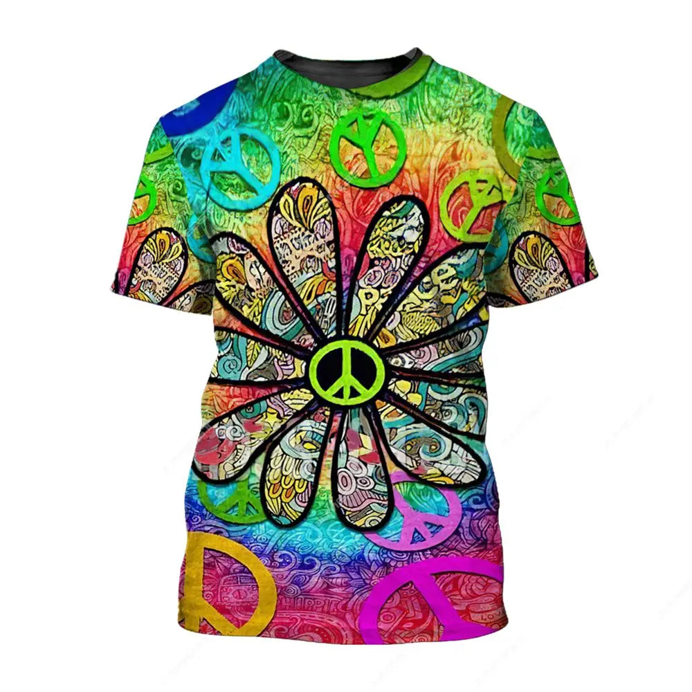 Jumeast Peace Love Hippie Men T-shirts 3D Print Vintage YK2 Unisex Baggy T Shirt Anti War Sign Clothes Streetwear Drip T-shirty