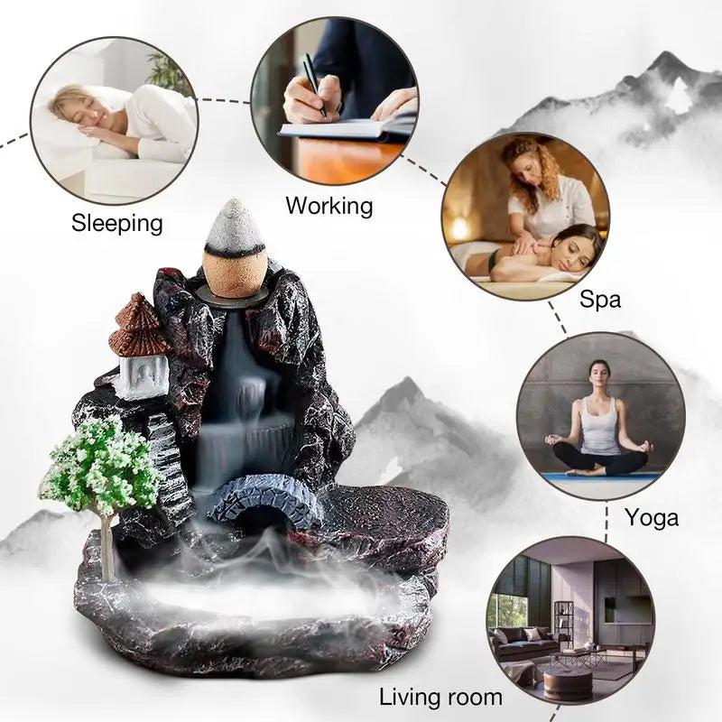 Ceramic Waterfall Backflow Incense Burner Holder Sandalwood Interior Bedroom Aromatherapy Zen Home Living Room Decorations