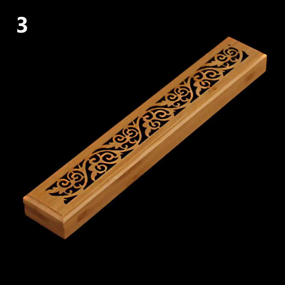 Bamboo Wood Incense Stick Holder Redwood Burning Joss Incense Box Burner Ash Catcher Table Ornament Home Decoration