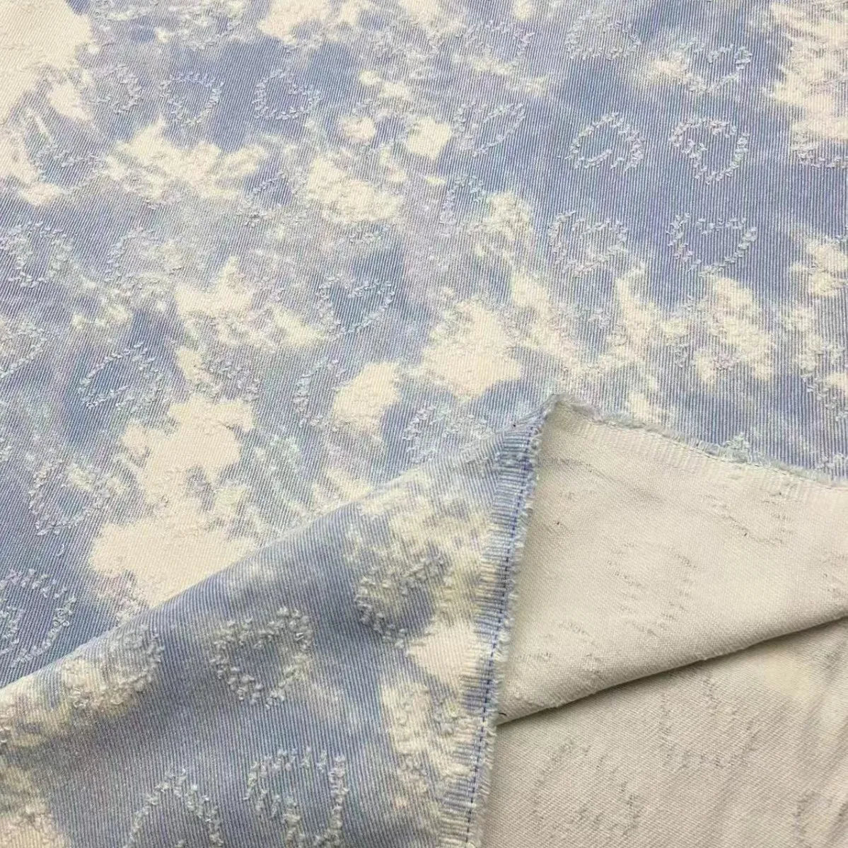 Blue Sky White Clouds Tie Dye Fabric Indian Premium Quality Cotton Handmade for Dressmaking Natural Sewing Fall Decor Throw Fabr