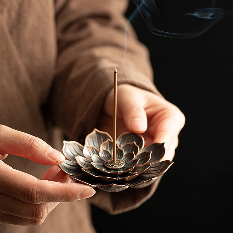 Metal Incense Burner Stick Holder Buddhism Lotus Line Incense plate Sandalwood Coil Base Temples Yoga Studios Home Decoration