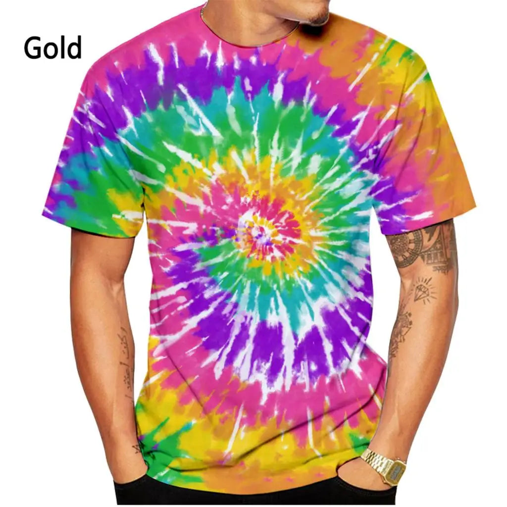 Men and Woman Summer New Fashion Tie-dye 3D Printing T-shirt Spiral Circle Unisex Casual Short-sleeved Sports Shirt Top