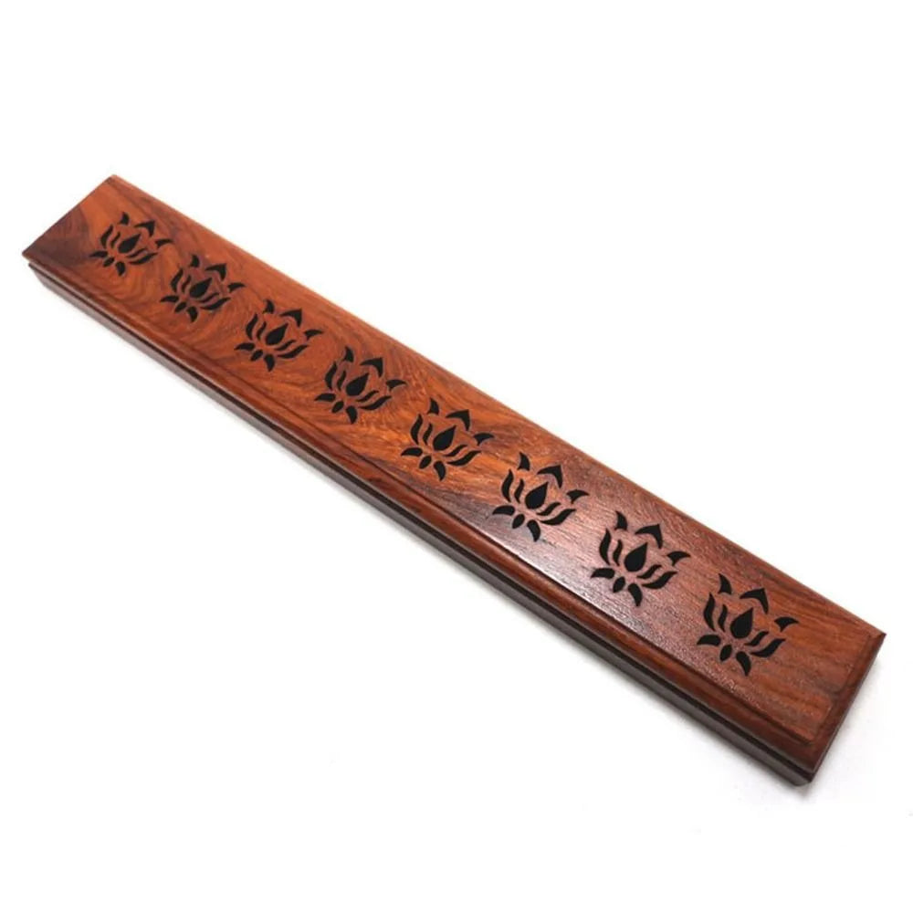 Bamboo Wood Incense Stick Holder Redwood Burning Joss Incense Box Burner Ash Catcher Table Ornament Home Decoration