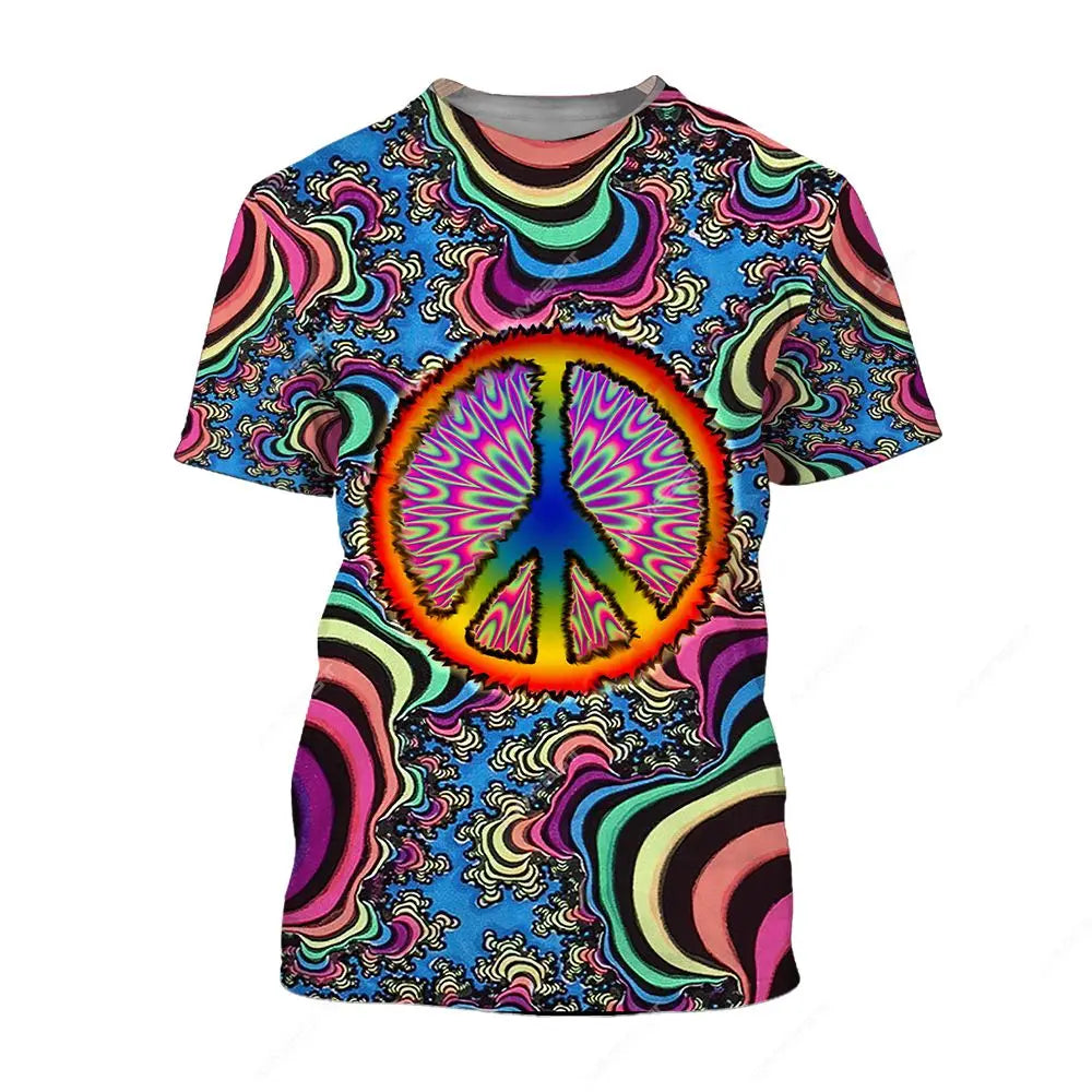 Jumeast Peace Love Hippie Men T-shirts 3D Print Vintage YK2 Unisex Baggy T Shirt Anti War Sign Clothes Streetwear Drip T-shirty