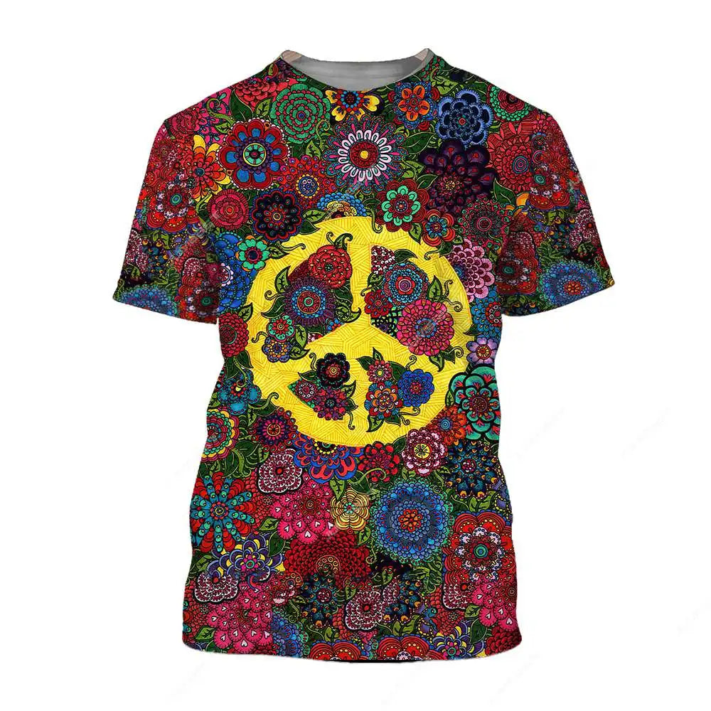 Jumeast Peace Love Hippie Men T-shirts 3D Print Vintage YK2 Unisex Baggy T Shirt Anti War Sign Clothes Streetwear Drip T-shirty