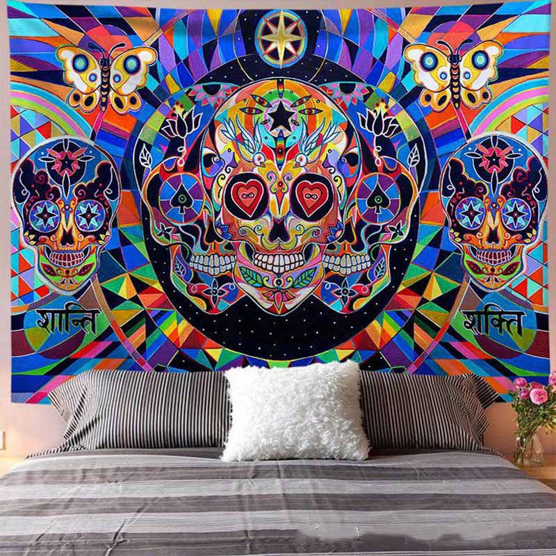 Crossbones Boho Floral Hippie Tapestry