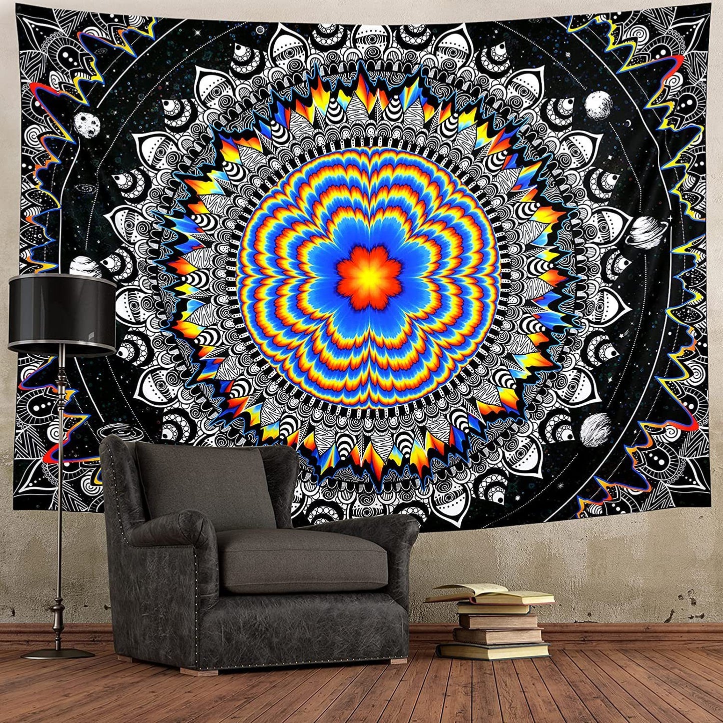 Psychedelic Black Tapestry Hippie Astronomy Galaxy